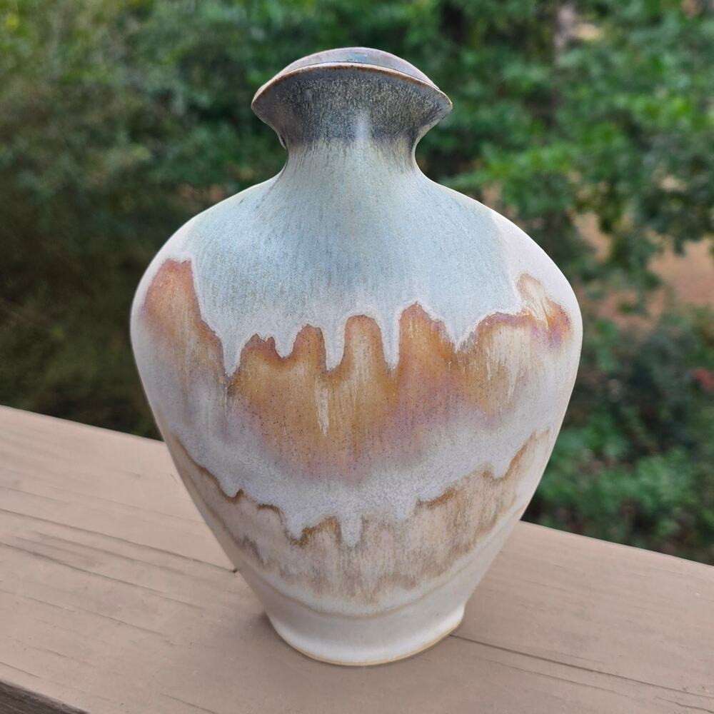 Hoffman Vase VTG Studio Pottery Art Sherry David 1998 Signed Green Brown Drip
